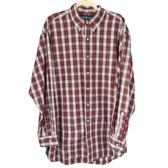 Ralph Lauren Men's Blake Tartan Plaid Button Up‎ Shirt Long Sleeve Red White XL - Picture 1 of 6